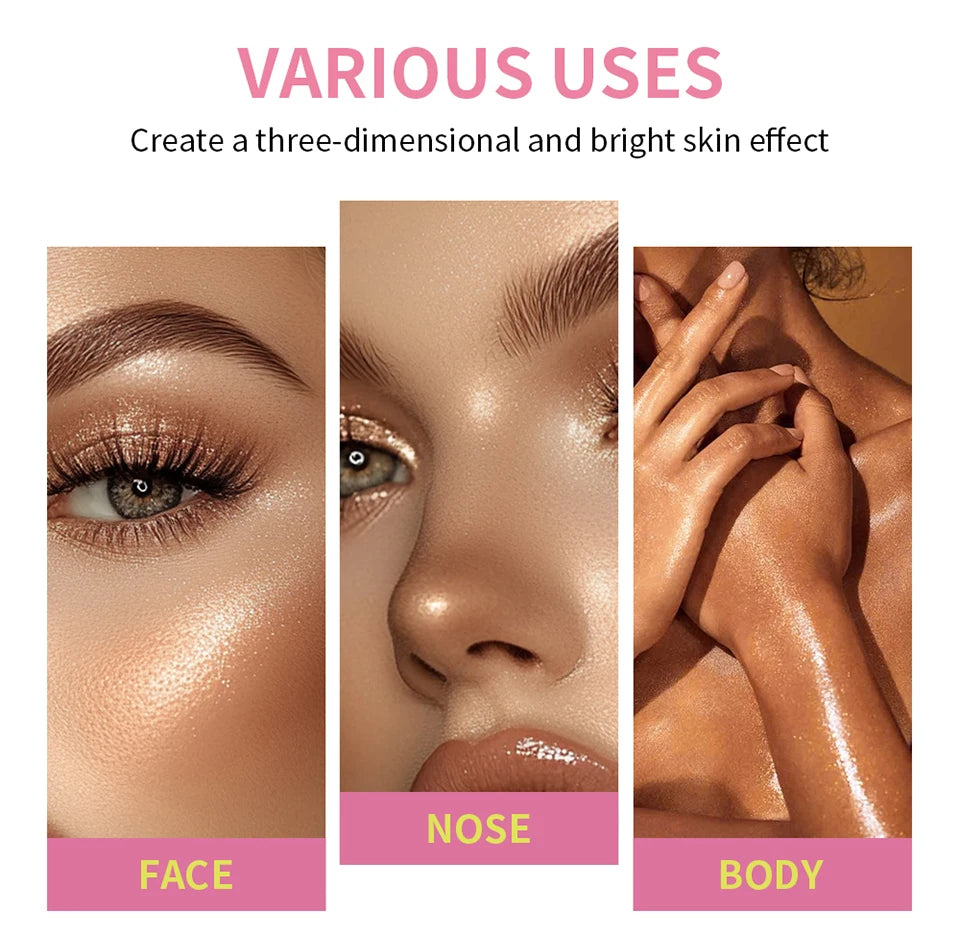 Tidesmit 8 color cream highlighter palette shade swatches for shimmering face makeup and brightening