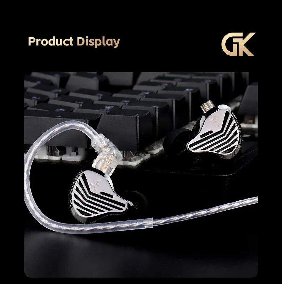 GK KUNTEN Dynamic Drive Headphones HIFI Heavy Bass Earbuds Sports Metal Headphones Detachable Headphones 2PIN KZ Zenith EDX Tidesmit