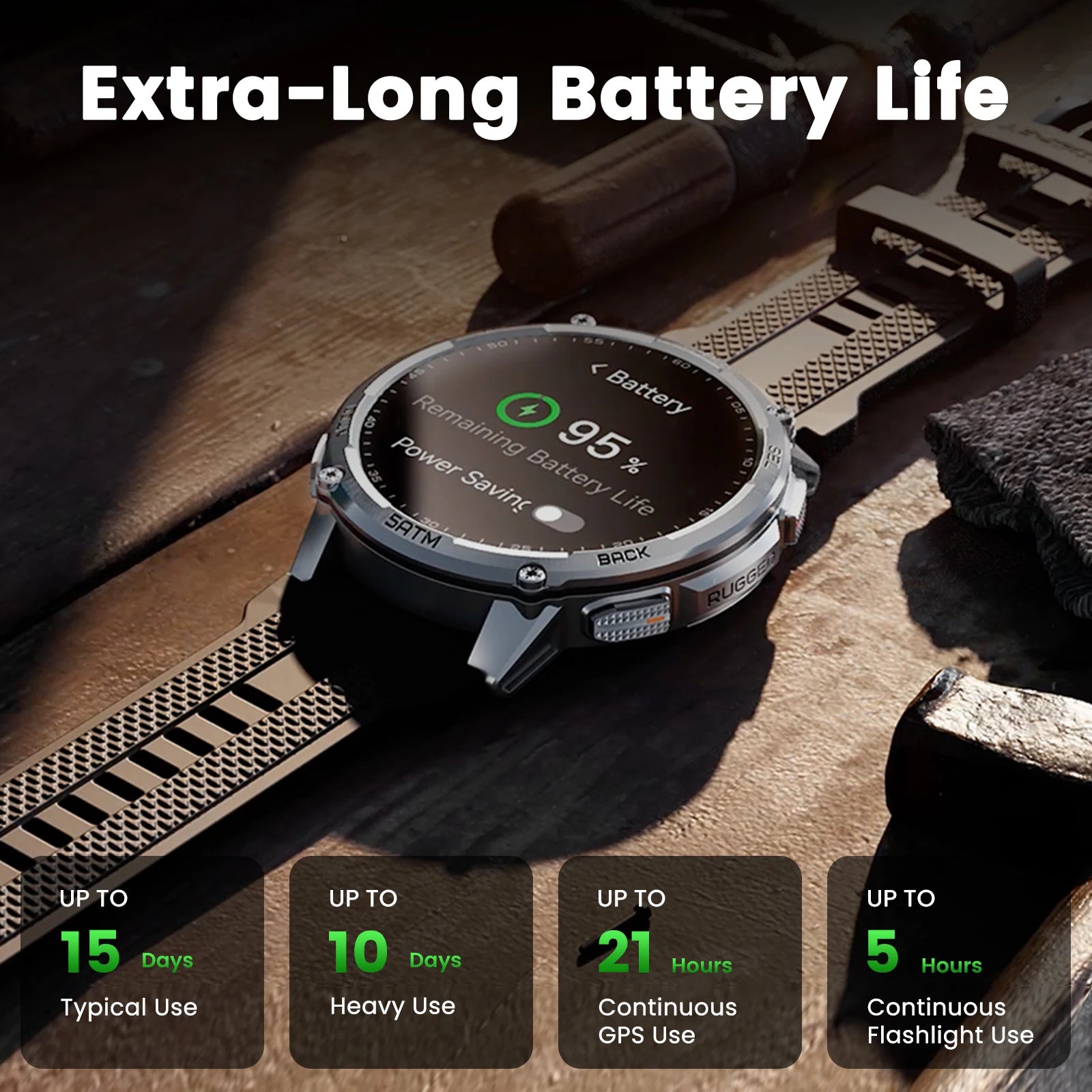 KOSPET TANK T4C Smart & Rugged Watch for Men Military-Grade Body with GPS Health Tracking & On-Wrist Flashlight 5ATM Waterproof