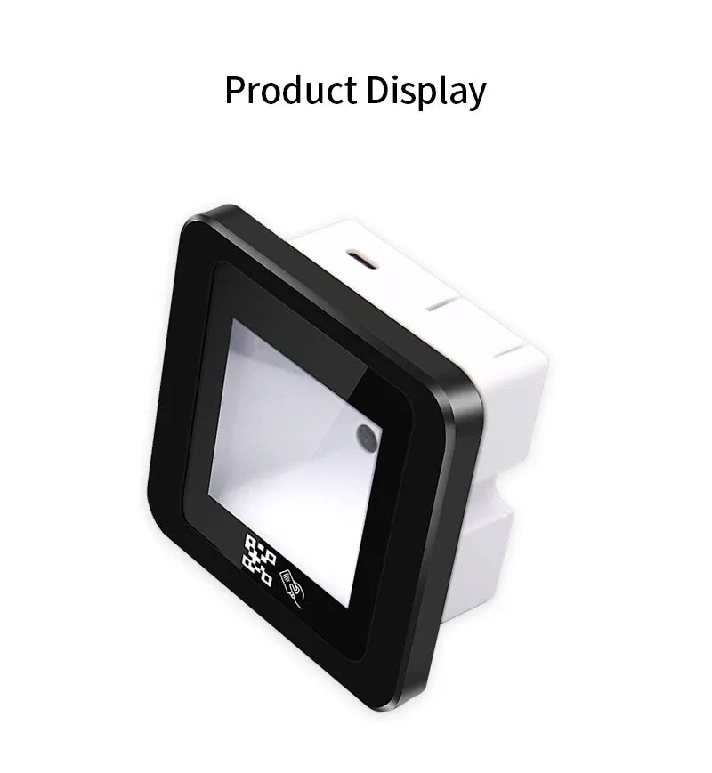 Front view QR/RFID access scanner with square display window