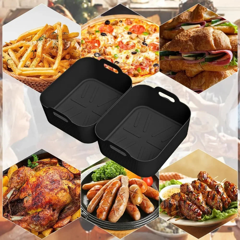 3Pcs Air Fryer Tray Silicone Mold For Ninja Af500 Air Fryer Liner Basket Reusable Oven Baking Tray Non-Stick Pizza Grill Pan