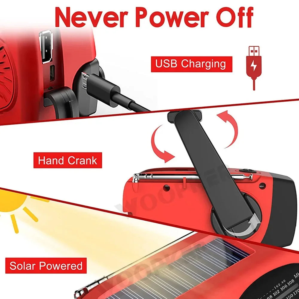 Woopker Radio XSY-330 10000mAh FM Emergency Radio Solar Hand Crank Generator AM/FM/NOAA LED Portable Radio SOS Alarm Power Bank