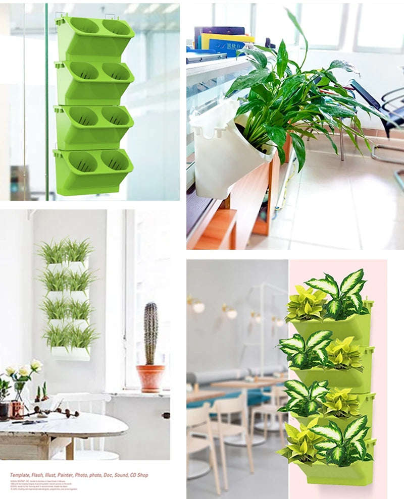 Modular wall planter set with lime-green vertical stack of oval pot cups