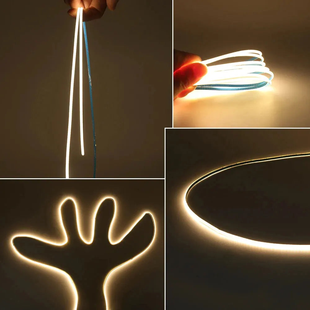 COB LED Strip Flexible High Density LED Strip 3mm COB Bar LED Light Warm 3000K White 6500K for Bedroom Kitchen Home