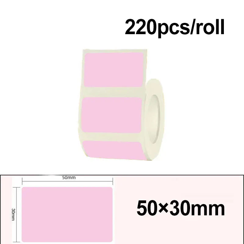 Pink thermal label sticker roll, 50x30mm, 220pcs self-adhesive printable labels