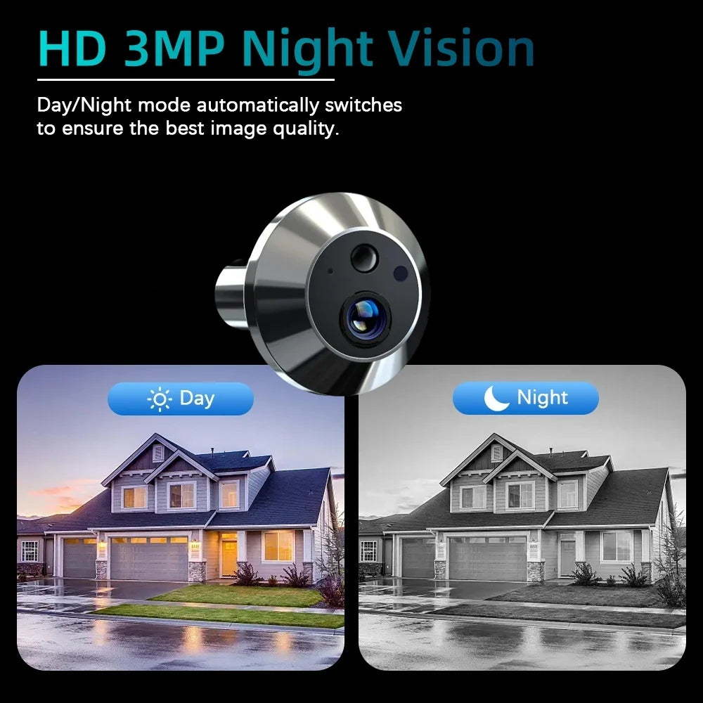 3MP Tuya Smart Security Outdoor House Door Video Eye With Camera Alexa PIR Motion Detect Wifi Peephole Door Camera For Home