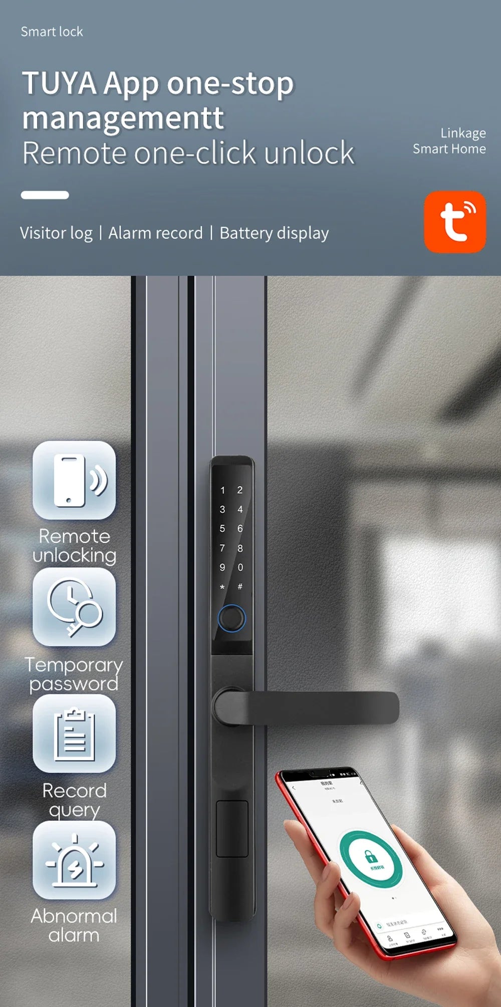 Euro 85 92mm Mortise Smartphone Access Keyless Entry Door Lock Handle Ultra-thin App Remote Operation WiFi Smart Lock