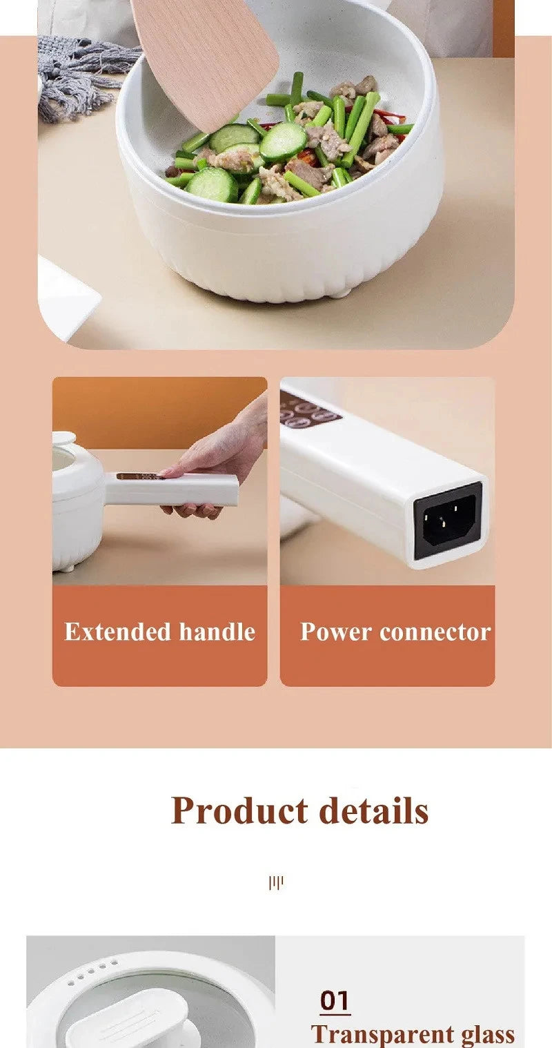 Electric cooking pot with extended side handle and removable power connector view