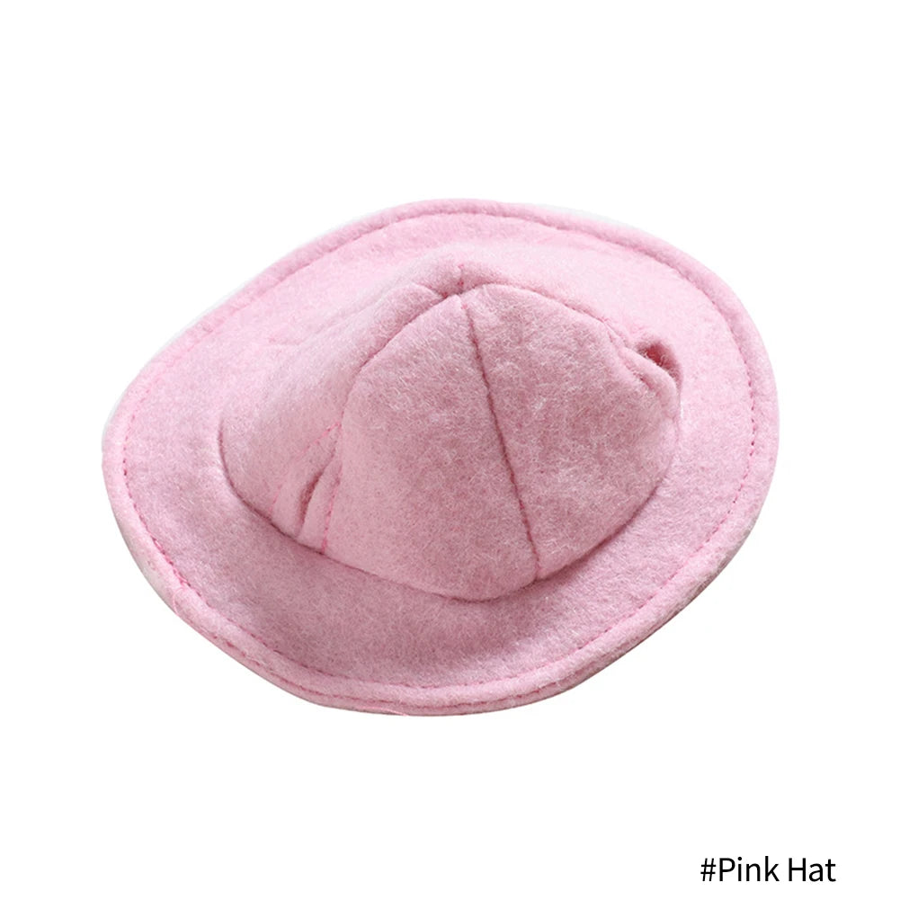 Cute pink felt hat for bunny or guinea pig, perfect pet costume accessory for stylish outdoor walks and photos.