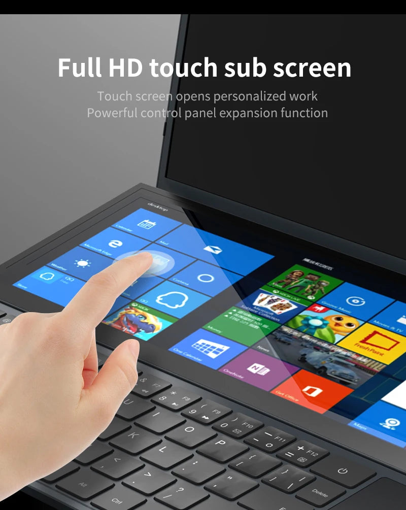 TUHUI Intel core I7-9750H Dual Screen Laptop 16 Inch Gaming Laptops 14 Inch Touch Screen 32G RAM 2TB SSD Notebook Win11 Computer