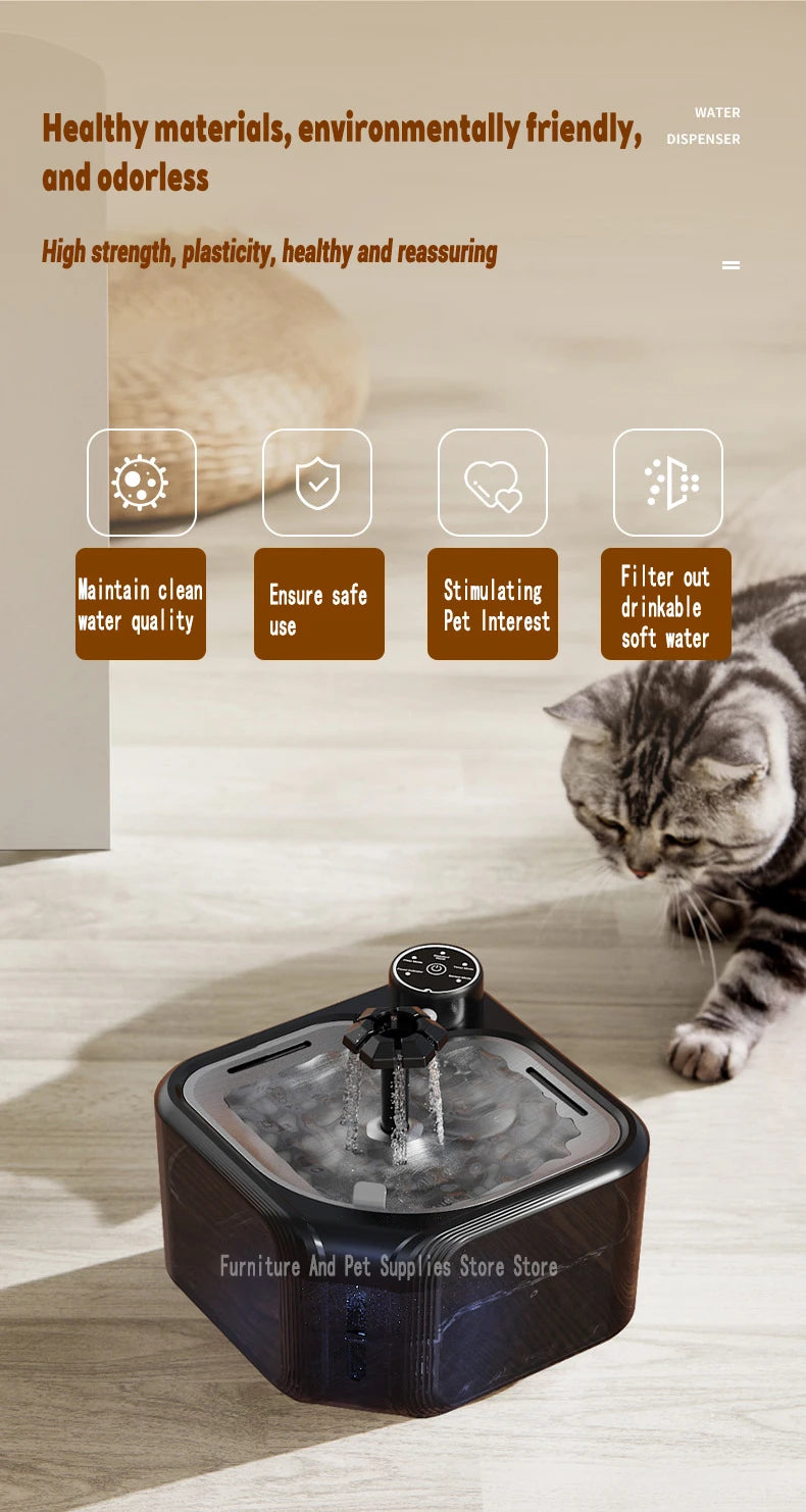 Wireless 2800ml cat water fountain with infrared sensor and filter for clean, automatic hydration for pets.