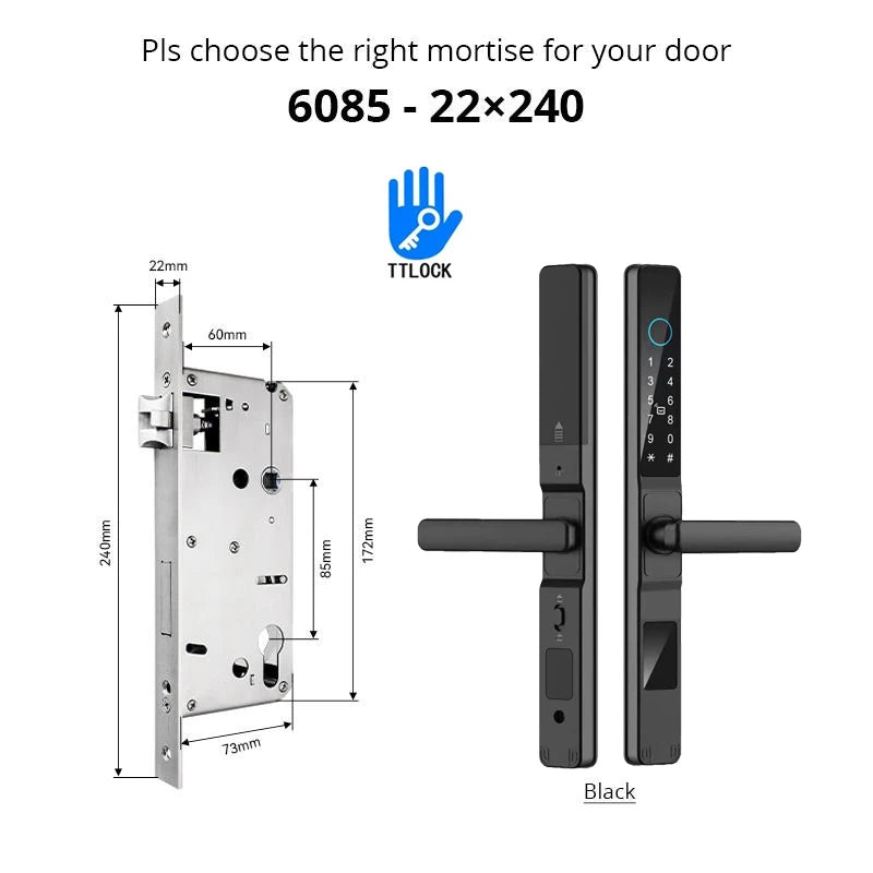 Slim 3.5cm Waterproof Aluminum Smart Door Lock with TTLock Bluetooth Fingerprint Password IC Card APP Control for Sliding Doors