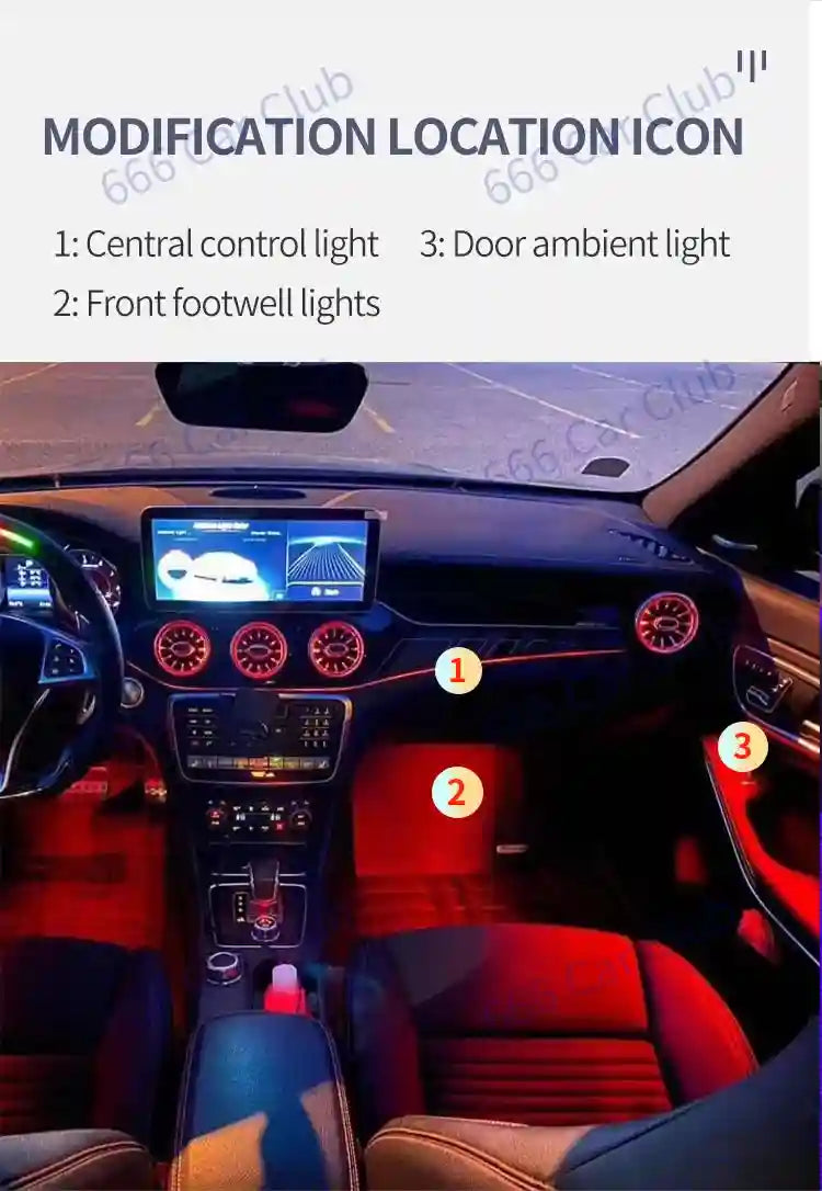 Mercedes-Benz Ambient LED Turbine Vents, 12-Color Interior Lighting Kit Tidesmit