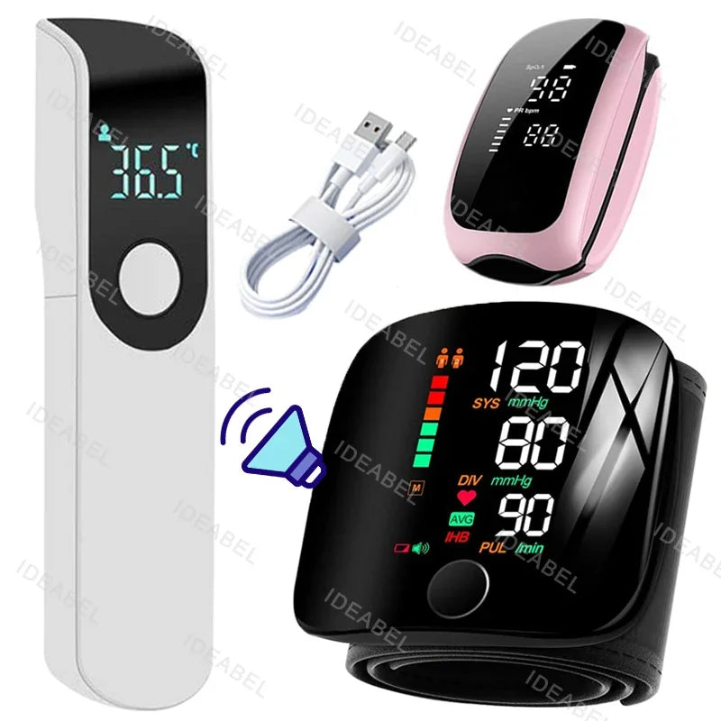 Smart LCD Rechargeable English Voice Wrist Blood Pressure Monitor Digital Automatic BP Tonometer Heart Rate Sphygmomanometer