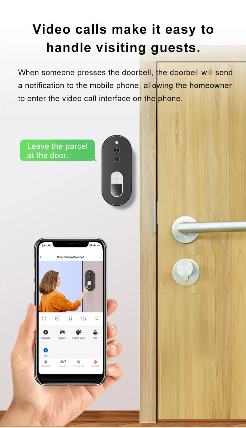 Tuya 1080P HD Wireless WiFi Video Doorbell Smart Home Security Camera Two Way Audio Night Vision Motion Detection IP65Waterproof