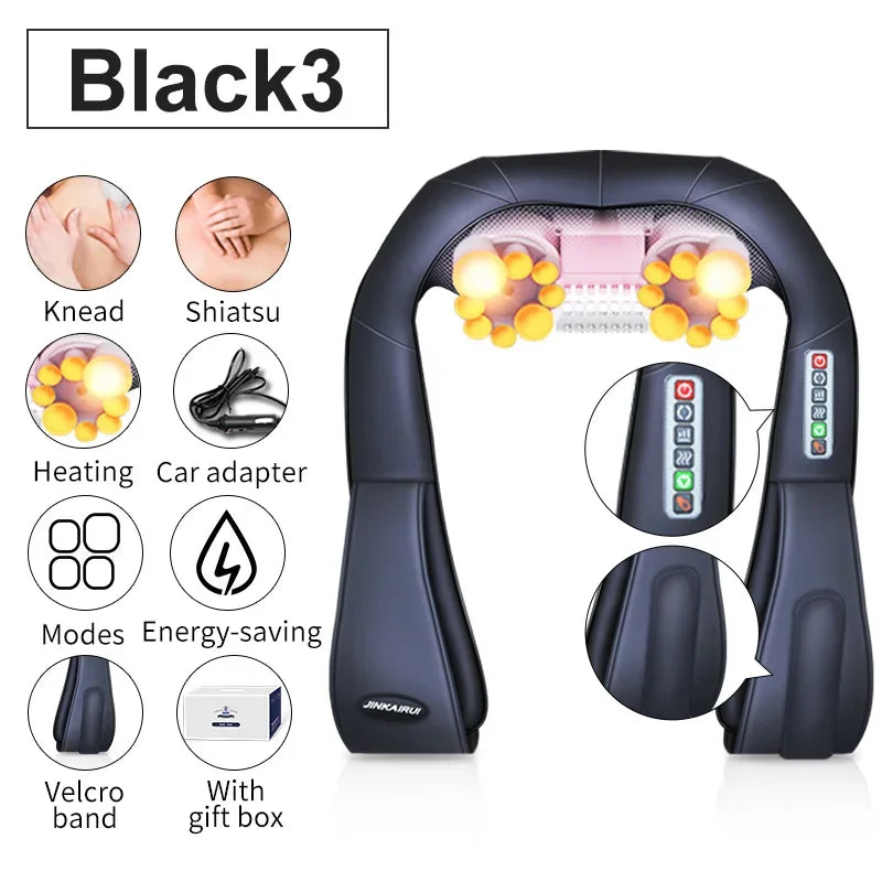 Electric Back Massager with Heat for Deep Tissue Muscle Relief Back Massage Instrument Black three Tidesmit