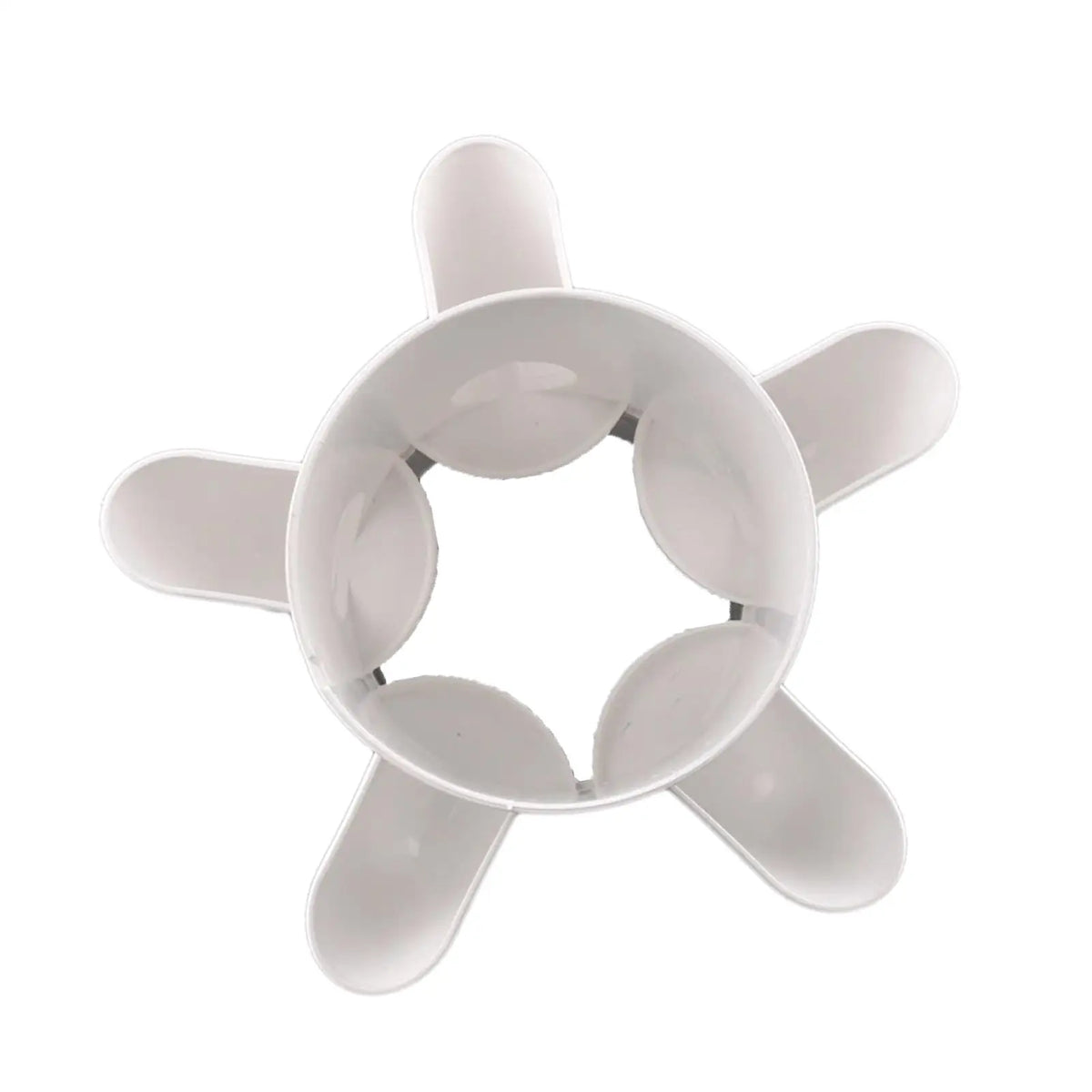 White vertical hydroponic planter tower top with circular ring and three side cups
