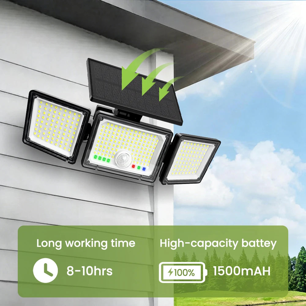 Solar Lights Outdoor 3 Heads Motion Sensor 286/236LED Security Flood Lights Waterproof 3 Modes Wall Lamp for Garden Patio Yard