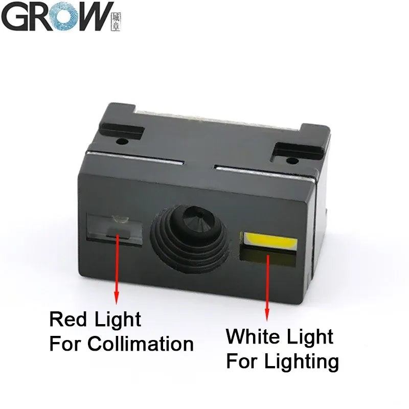Dark barcode scanner module front panel with lens and two indicator light windows