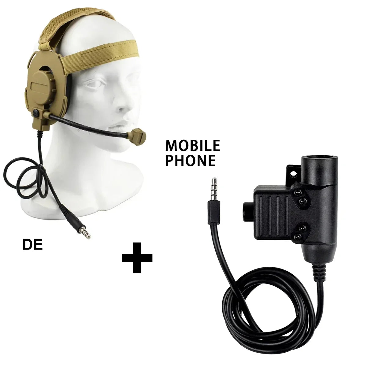 Tactical Shooting Headset with U94 PTT for Baofeng Radio - Tidesmit TAN Combe 2 Tidesmit
