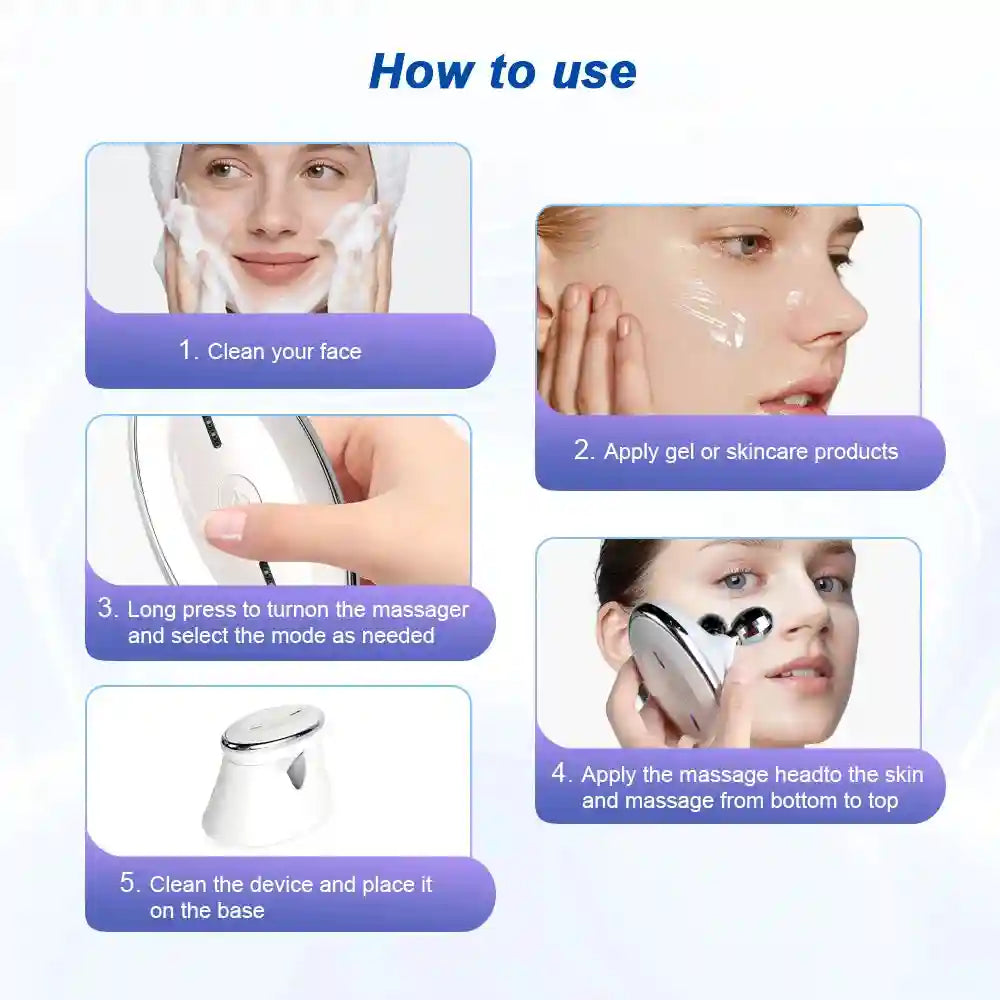 Microcurrent Face Roller Massager - V-Shape Facial Lift Tool (White) Massage Roller Tidesmit