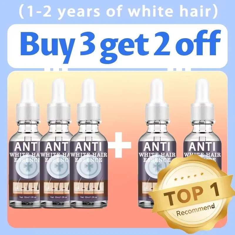Hair essence serum bundle with multiple clear dropper bottles and badge graphic