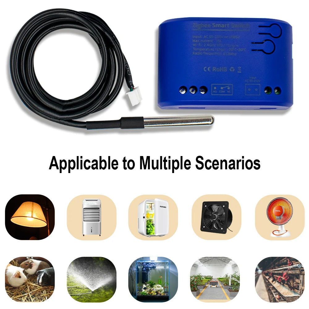 Tuya Zigbee Temperature Sensor WiFi Smart Temperature Switch with 16A 2000W Thermostat Data Monitoring Alexa Compatible