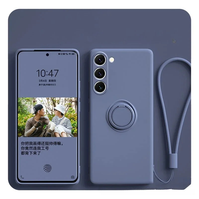 Magnetic Silicone Phone Case for Galaxy S25 with Ring Stand Grass gray Tidesmit