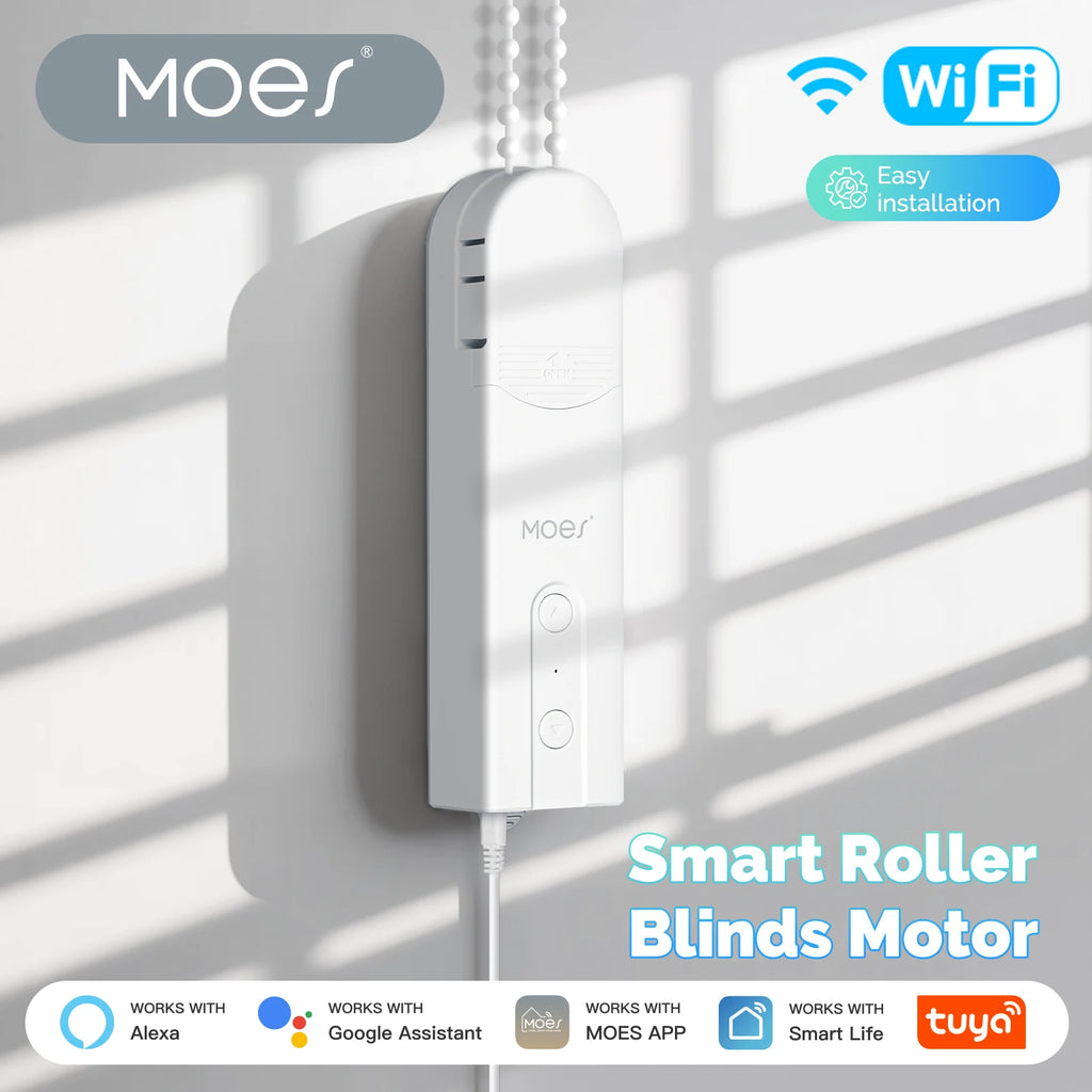 Tuya WiFi Smart Curtain Motor, MOES Electric Roller Blinds Driver, Alexa Google Home Voice Control, Automatic Pull Cord Chain