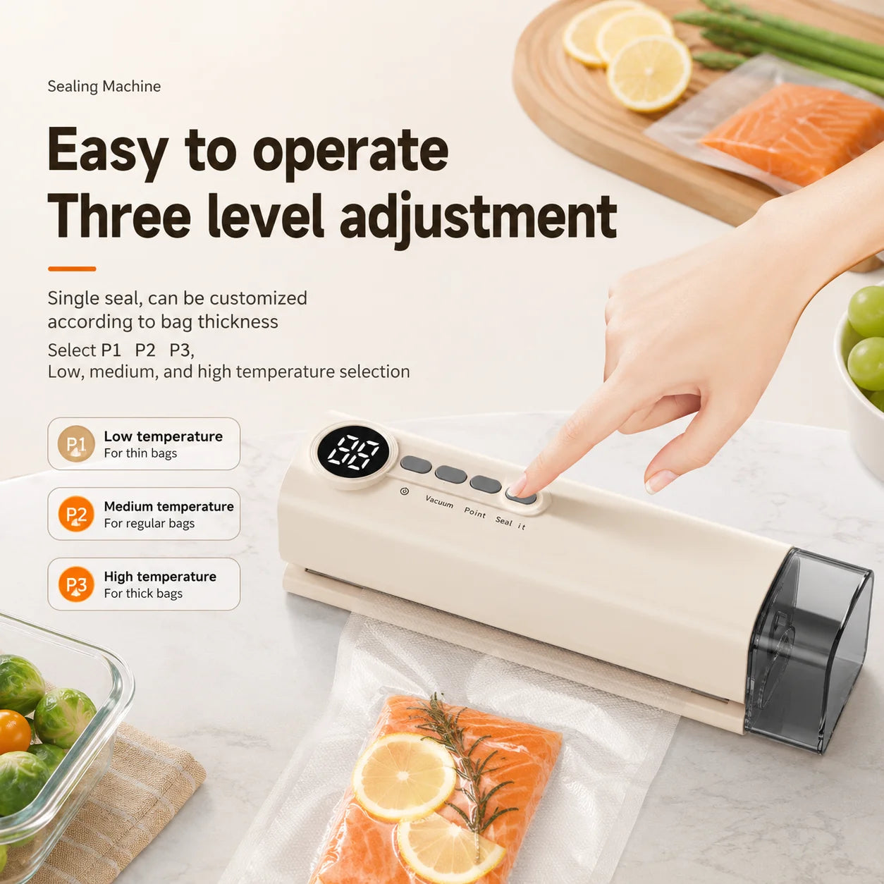 Cordless Rechargeable Vacuum Sealer Machine-90W Strong Suction ≥-62kPa, Fully Automatic Food Sealer for Dry/Moist Food