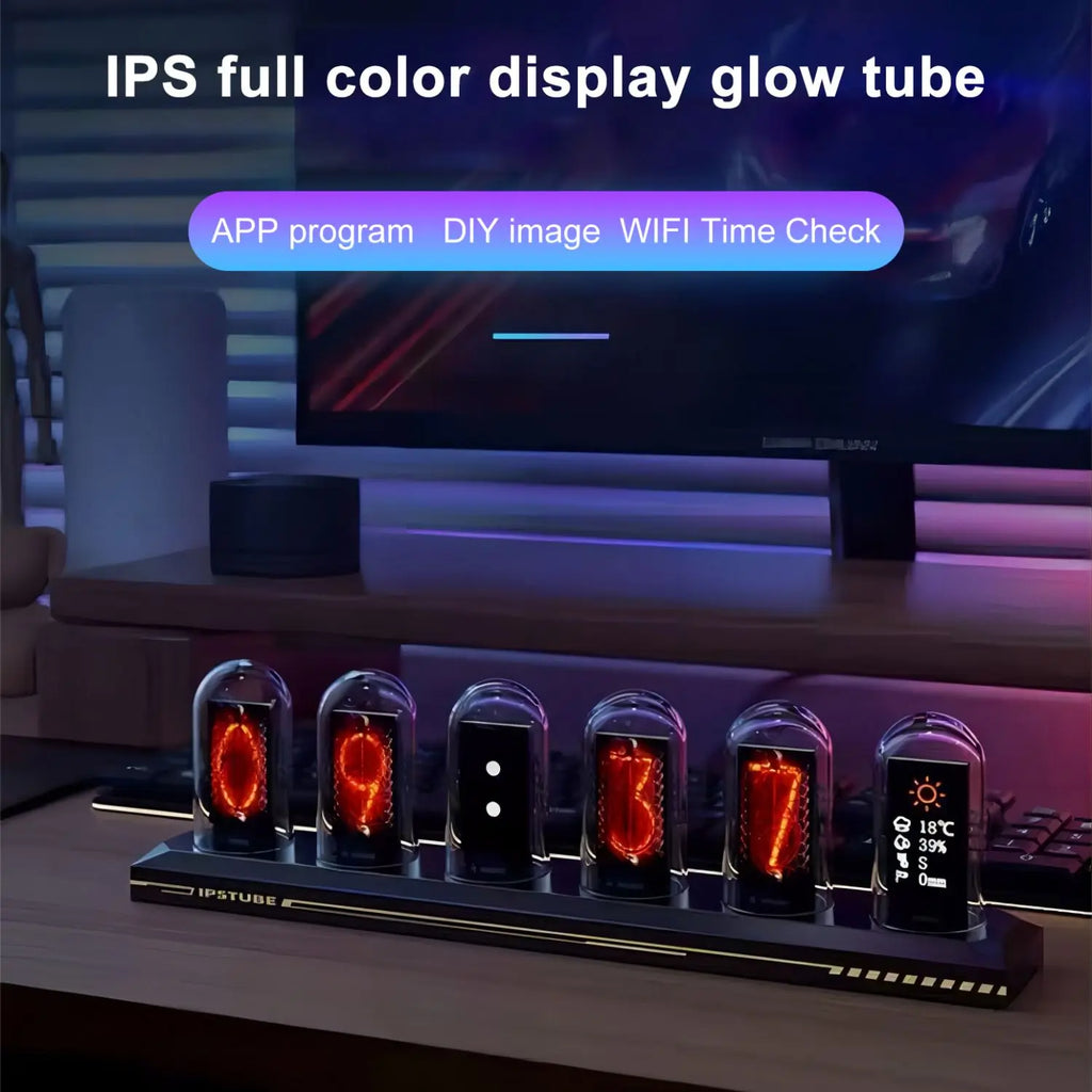 RGB Nixie Tube IPS Clock: Retro Digital Desktop Decor with Custom Display Tidesmit