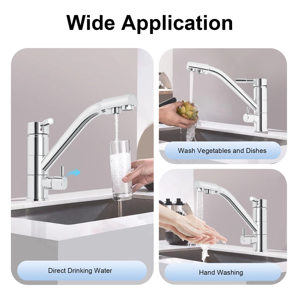 3 in 1 Water Filter Tap 360° Rotatable Three-Way Kitchen Faucet Hot and Cold Water Osmosis System Tap