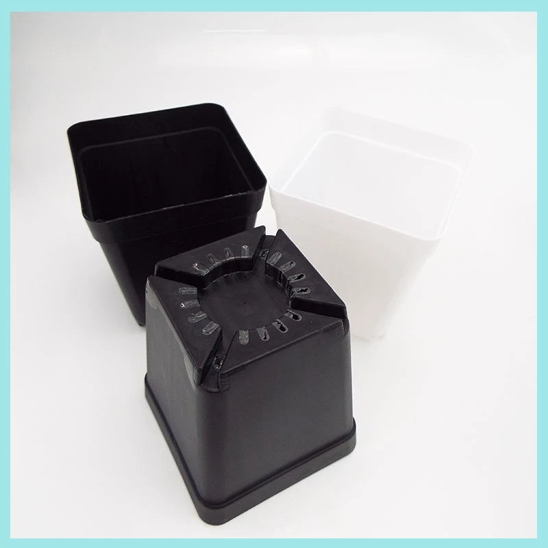 Mini plastic square planter pot with black reservoir and base insert, dark color