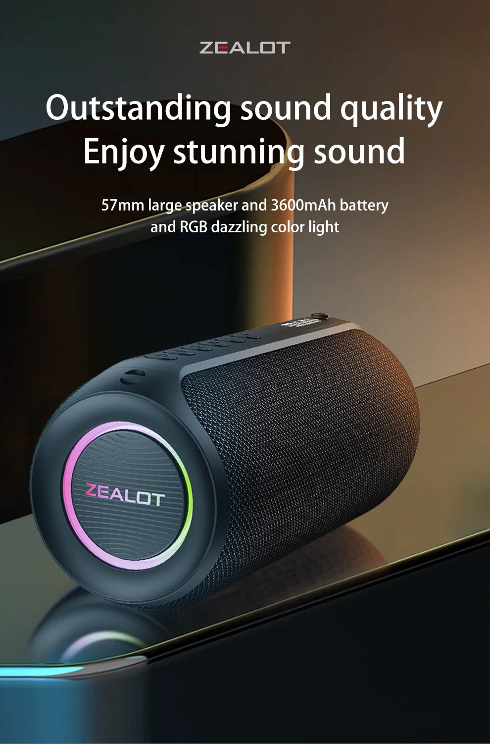 Zealot S32 MAX Outdoor Portable Subwoofer Wireless Speaker,Waterproof IPX 5,Dual Pairing, 3600mAh Battery.