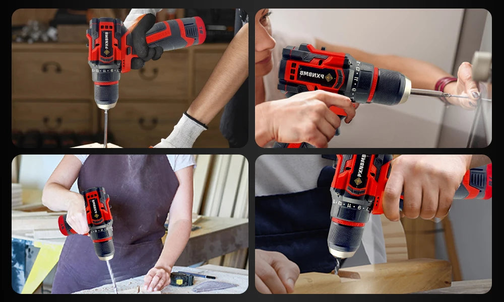 PXNBMB 16.8V 60NM Torque Brushless Electric Drill 10mm Metal Ratchet Chuck Cordless Drill Electric Screwdriver DIY Power Tools