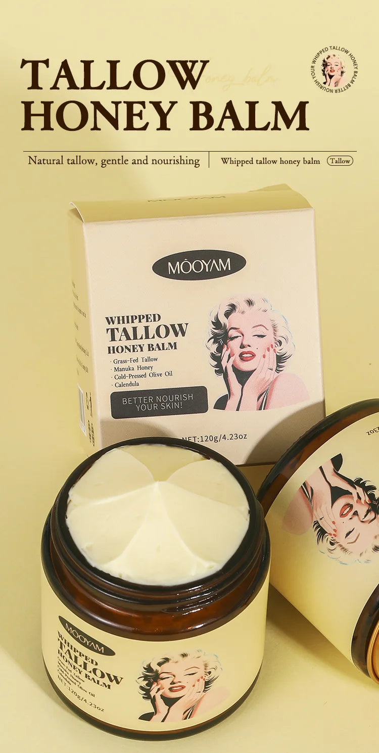 120g Whipped Beef Tallow And Honey Balm Beef Tallow Face Moisturizer Face & Body Skin Care Grass Fed Grass Finished Face Cream