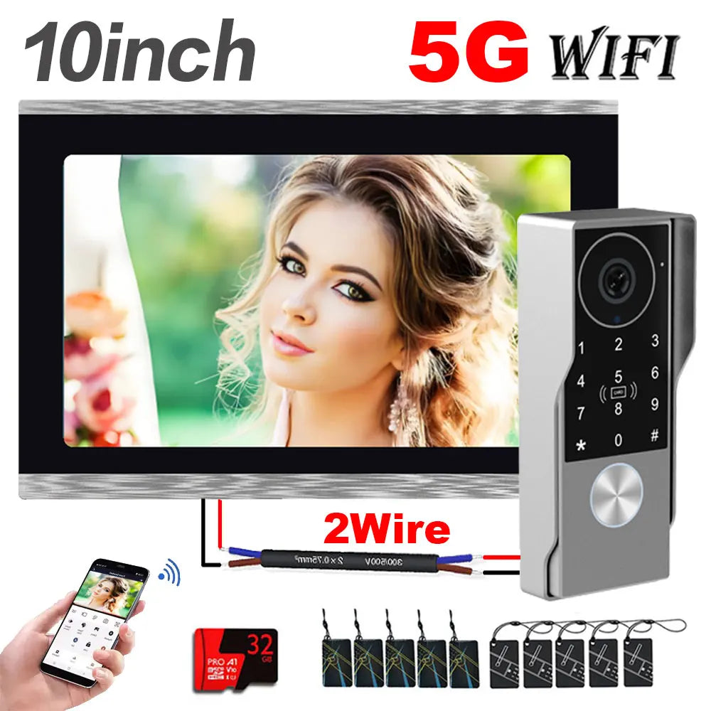 2-Wire TUYA Smart Video intercom doorbell 1080P Waterproof Camera 5G Wifi 7/10inch Touch Screen Support Password Inductive Card