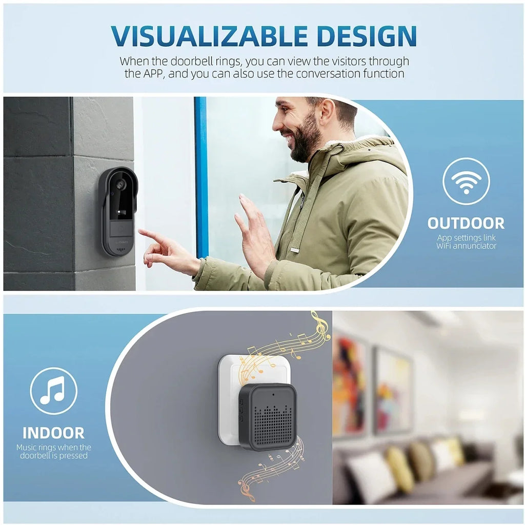 Tuya WiFi doorbell  2-way HD 1080P, microSD/cloud, waterproof, 1000mAh battery, long standby,Wireless Security Camera