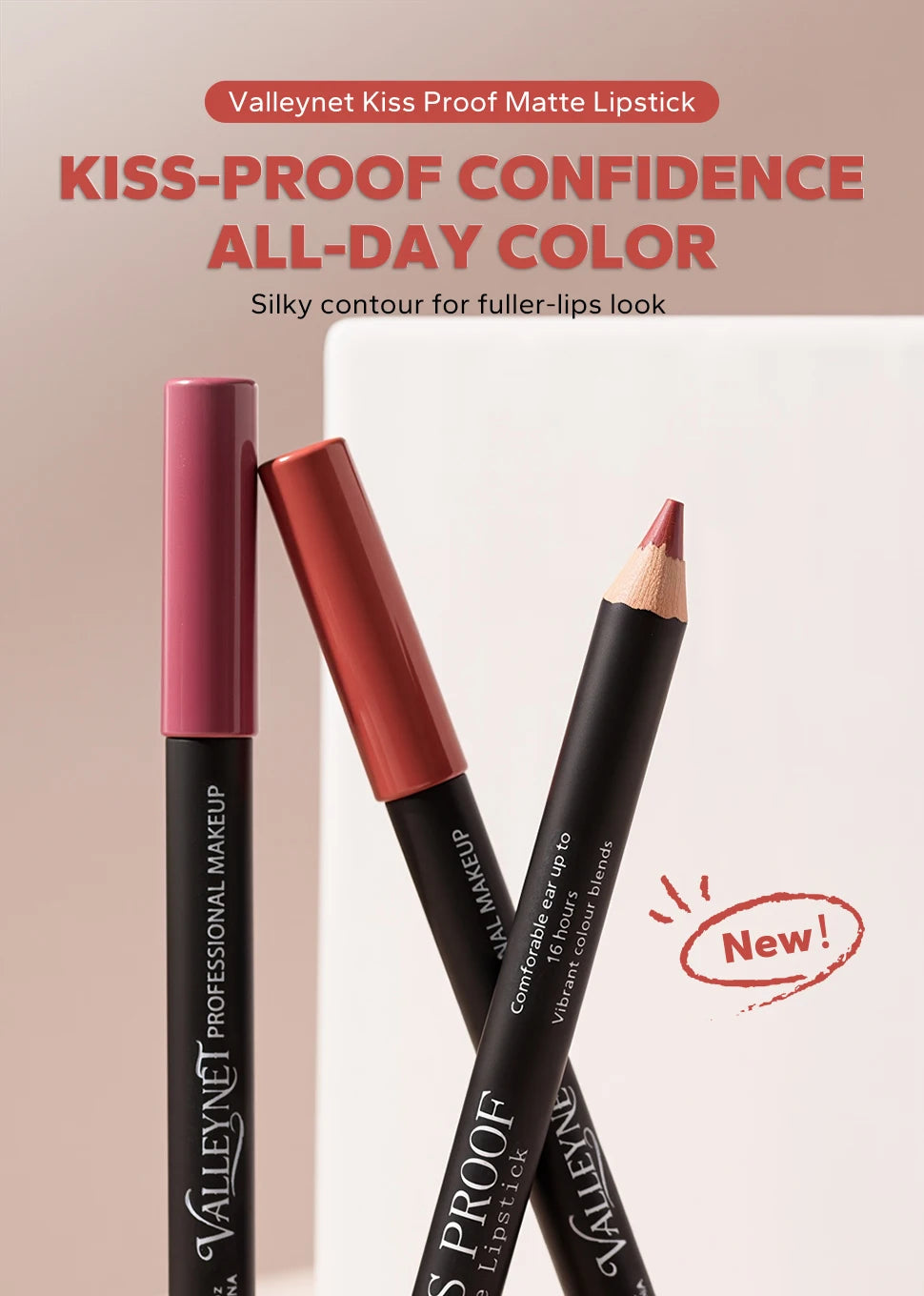 4pc ValleyNet long-lasting waterproof wood matte lipstick set in nude brown shades with a velvet, kiss-proof finish.