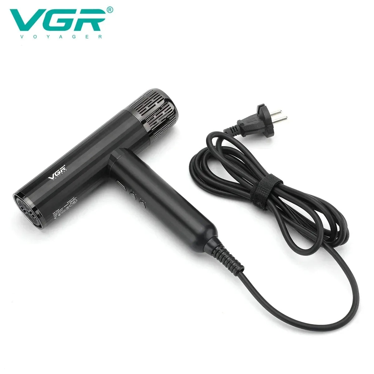 VGR V-427 black professional leafless ionic hair dryer with brushless motor and cord for salon-quality results.