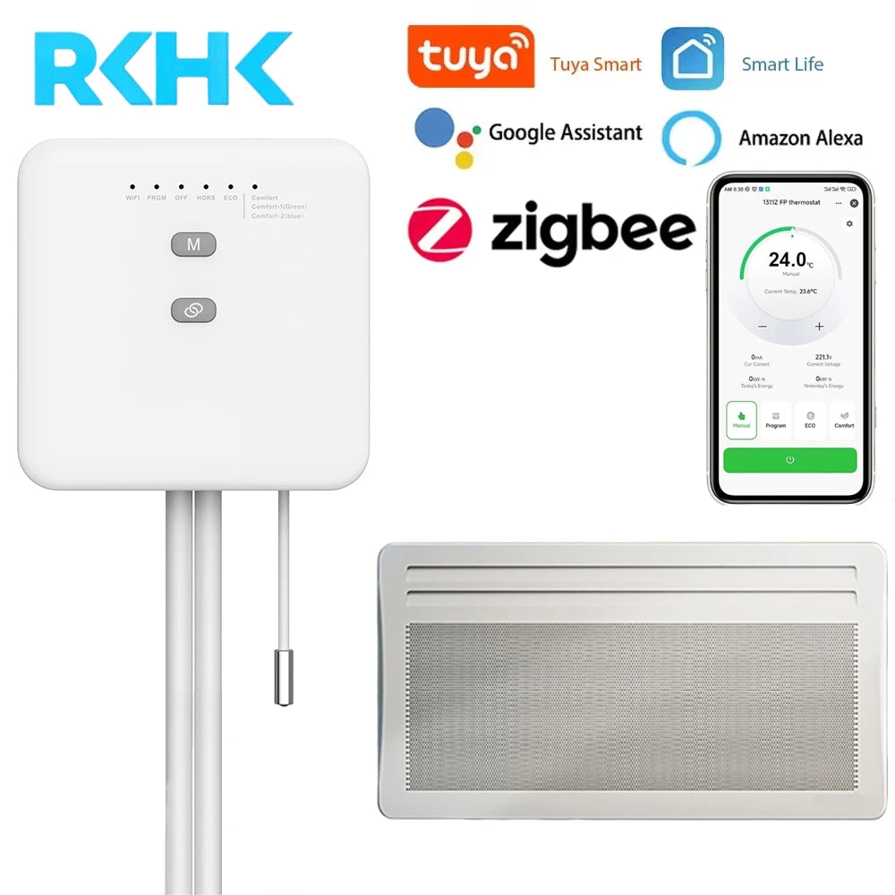 Tuya ZigBee Smart Thermostat For Pilot Wire Heating Radiator Support Ecowatt Electricity Monitoring Remote Control Alexa Google