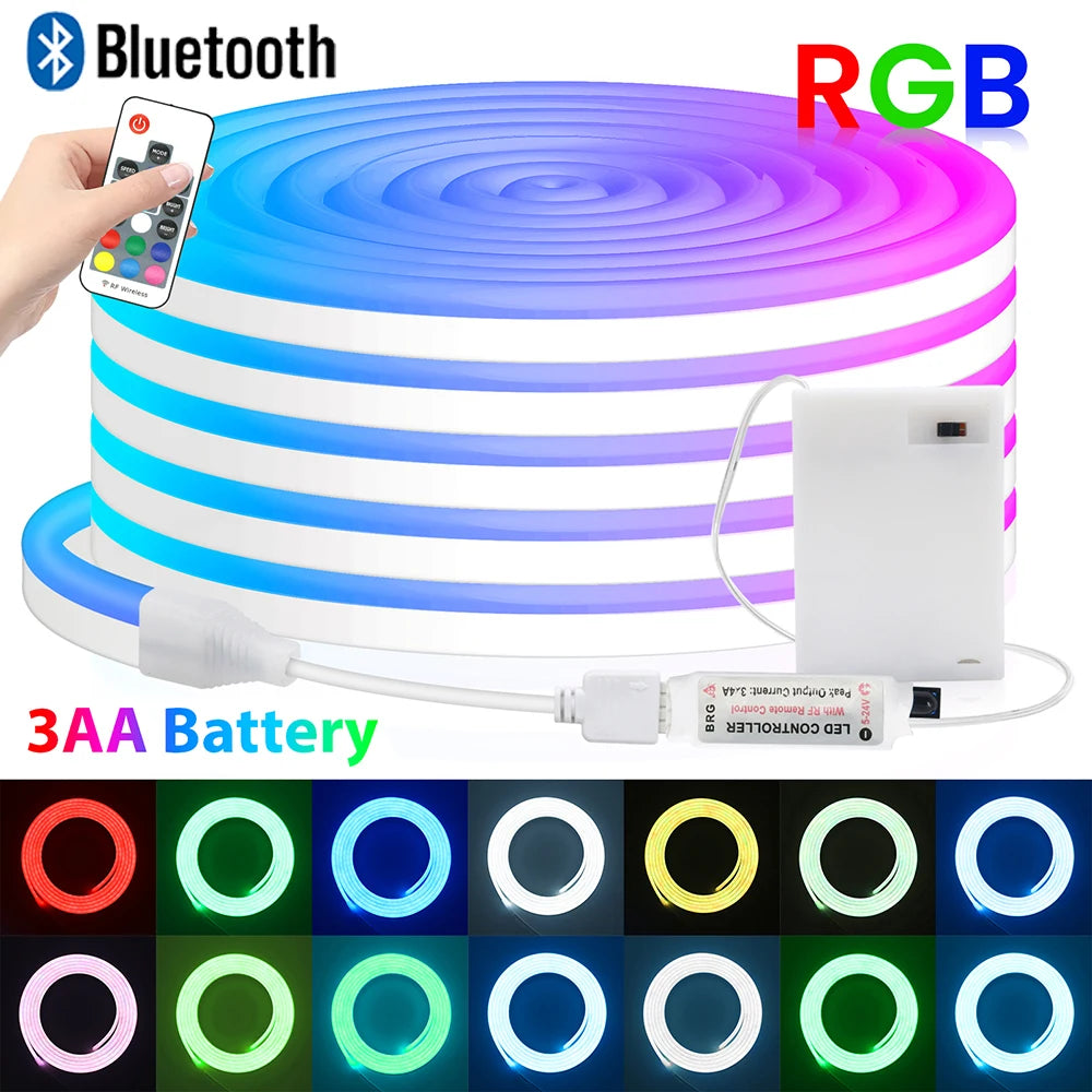 Bluetooth RGB LED Neon Strip Light 5V 3AA Battery Box 17Key 24key 44key Remote Control 108Leds/M 1M 2M 3M Waterproof Home Decor