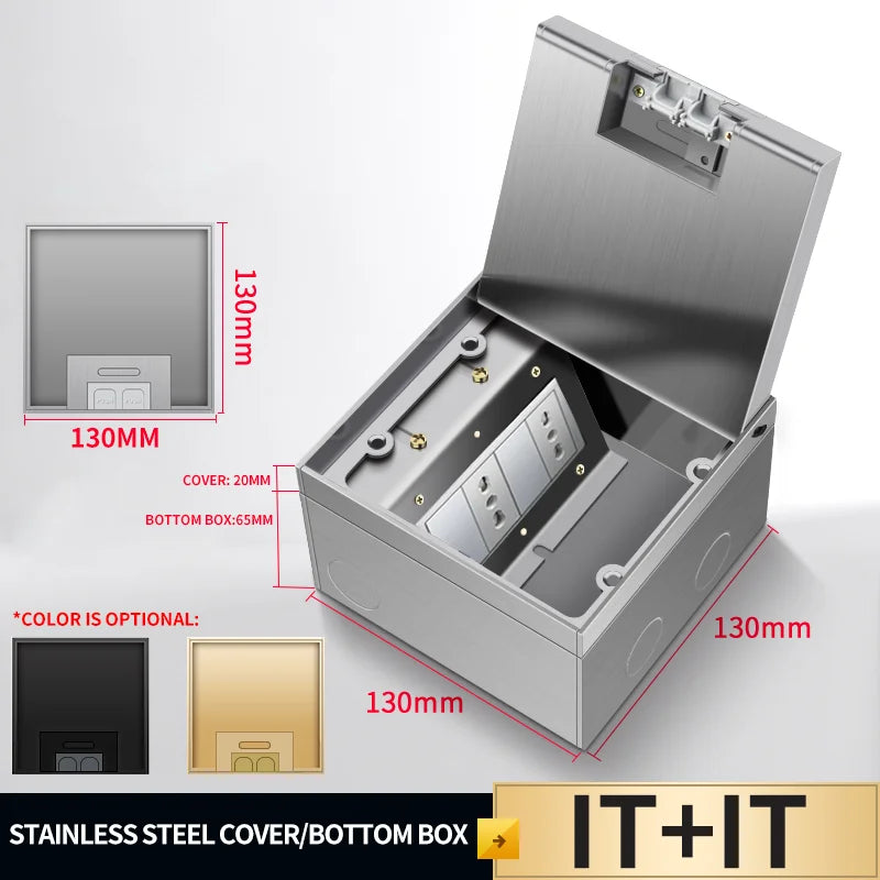 Stainless steel recessed floor socket with open module and multiple power ports
