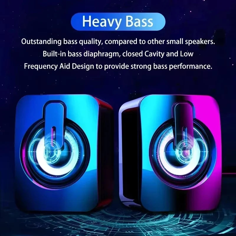 Portable Wired USB Speaker with LED Stereo Microphone HiFi Subwoofer High Sound Quality Surround Suitable for Computers
