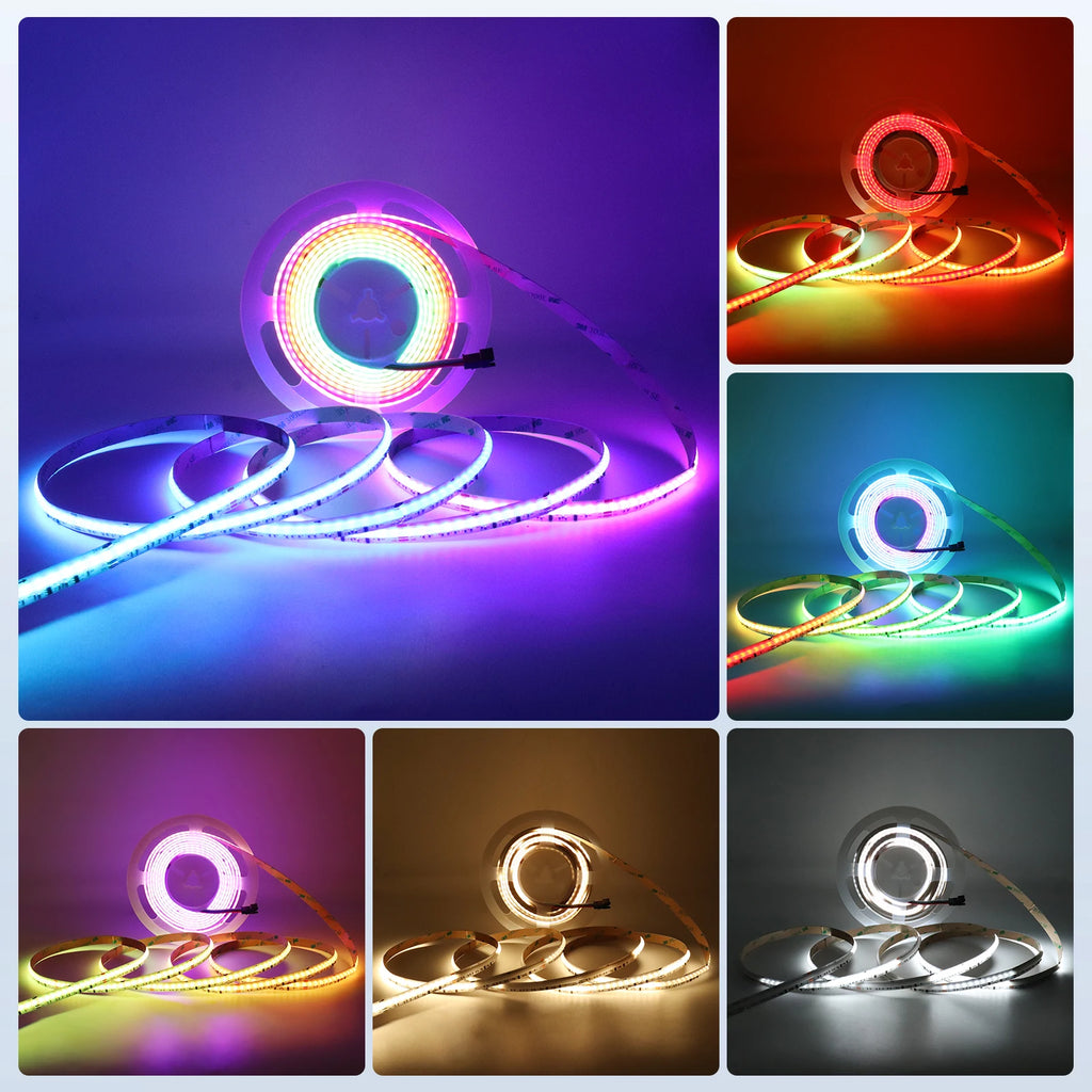 WS2811 Dual IC RGBCCT COB LED Strip Light High Density Chasing Running Addressable RGB LED Tape Support 3000K-6000K CCT Dimmable