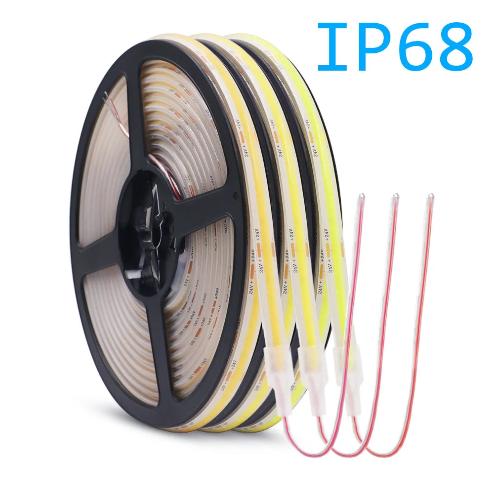 12V 24V IP68 Waterproof COB LED Strip Light 5m 10m 15m 20m 0.5m Flexible Tape IP30 320 LEDs High Density Bright Liner Lighting