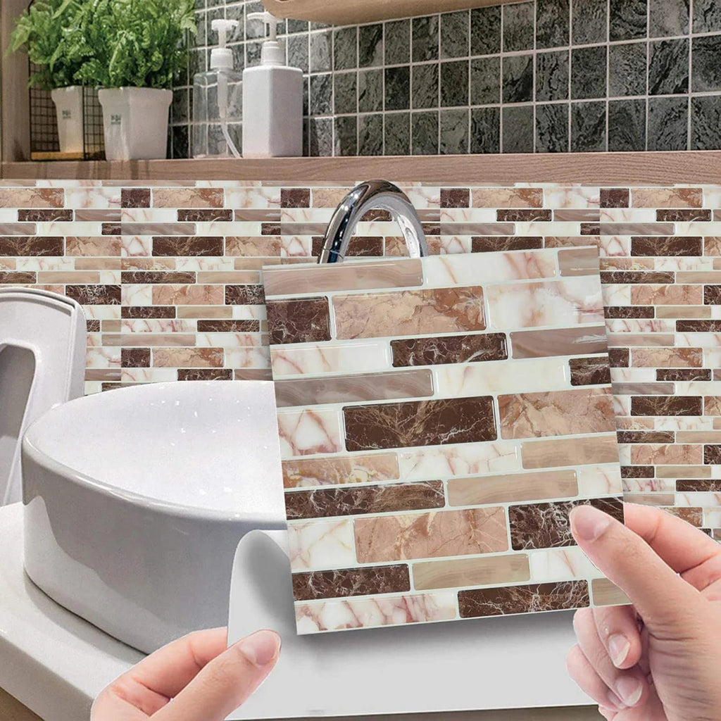 10pcs Self Adhesive Tiles Stickers Marble Mosaic Embossing Tile Stickers Kitchen Bathroom Waterproof  Wall Decals Decoration ﻿