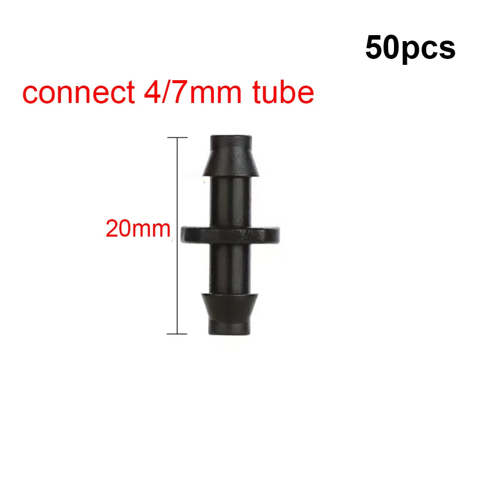 Black 4/7mm micro tube connector, barbed fitting, about 20mm length