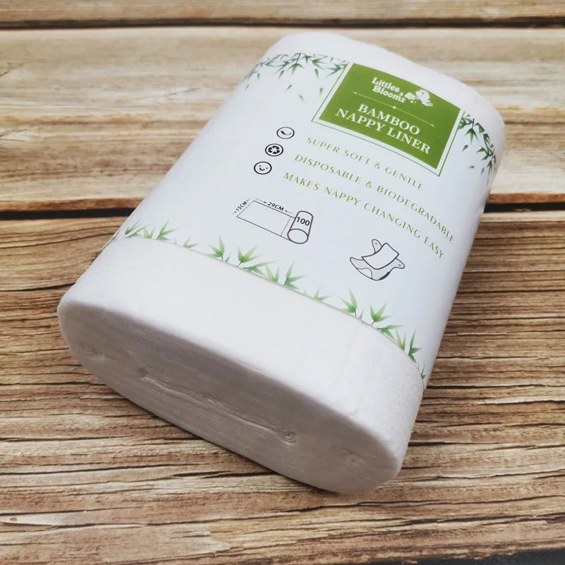 4PCs 100% Biodegradable & Flushable Nappy Liners Cleaning Diaper Insert Cover Wipes One Set for 4 Rolls Bamboo Liners One Set