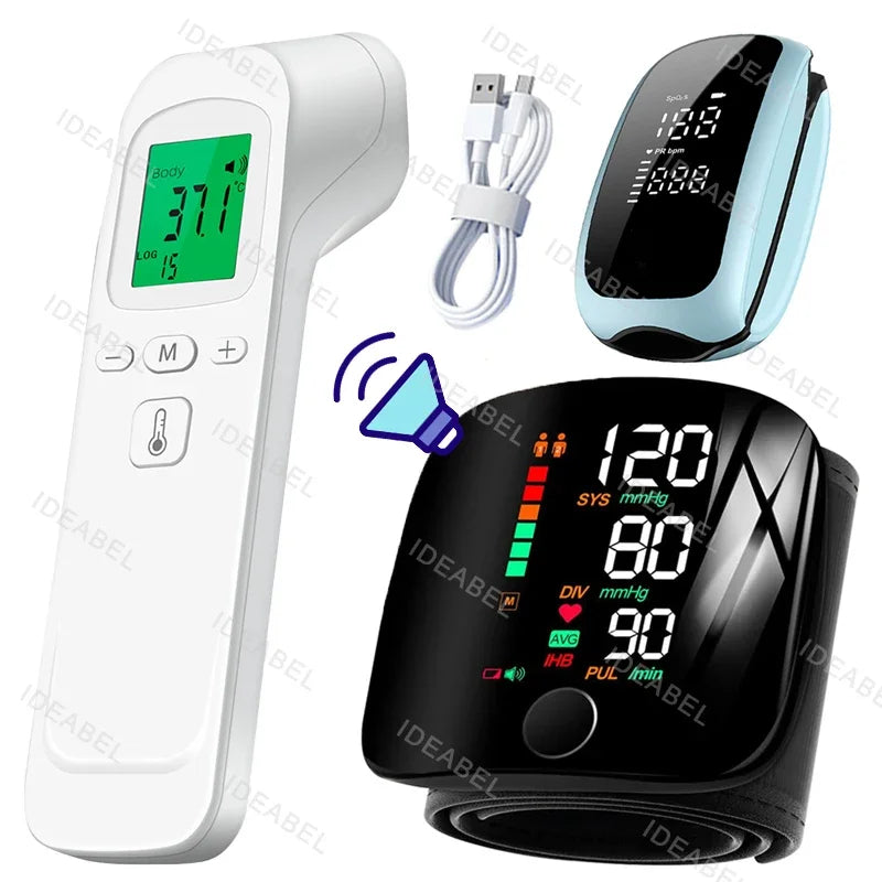 Smart LCD Rechargeable English Voice Wrist Blood Pressure Monitor Digital Automatic BP Tonometer Heart Rate Sphygmomanometer